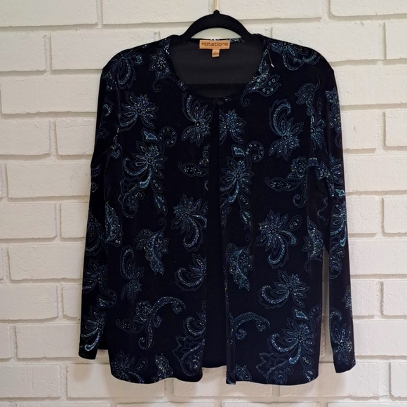 Notations Velvet Glitter Floral 1 Button Formal Top. Size Large NWOT - Picture 1 of 8